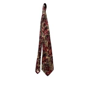Steel 100% Silk Abstract Geometric‎ Necktie Burgundy Beige Brown Men's Tie